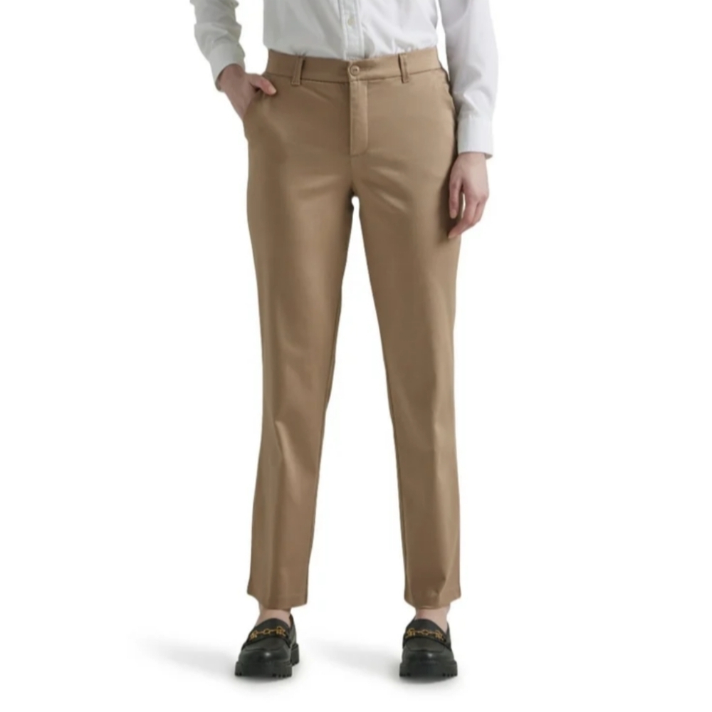 Lee Women's Size 6 M Regular Fit Comfort Waist Straight Woven Pant Mid Rise Flax